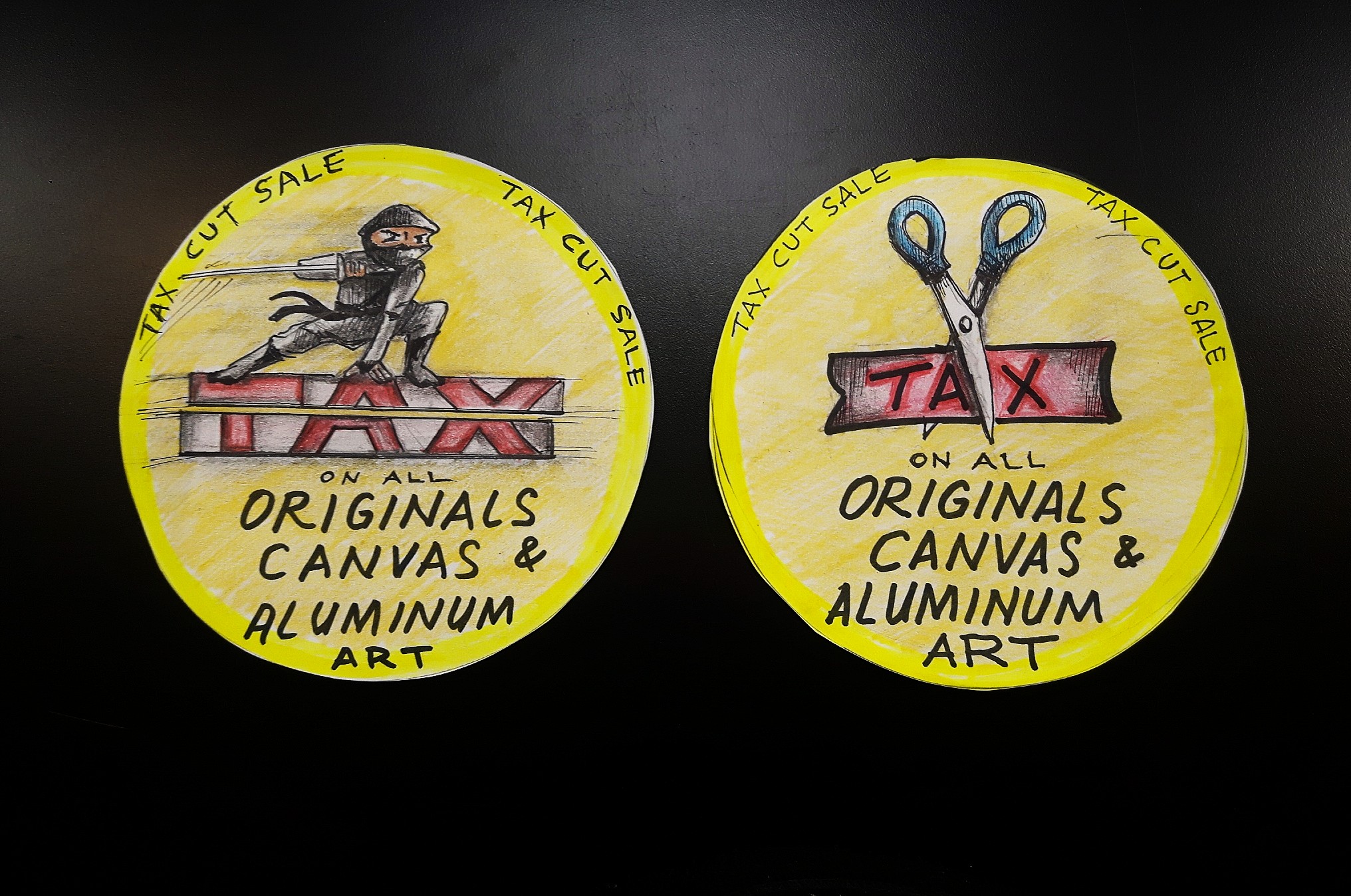 Yellow tag - Tax cut sale round posters 2UP